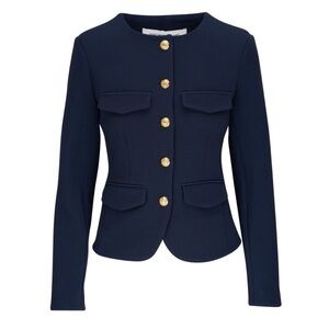 Veronica Beard Kensington Knit Jacket with Gold Buttons Navy Blue Marine XS